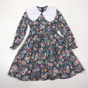 Vintage Reitmans Dress Girls Size 8-9 Navy Floral Party